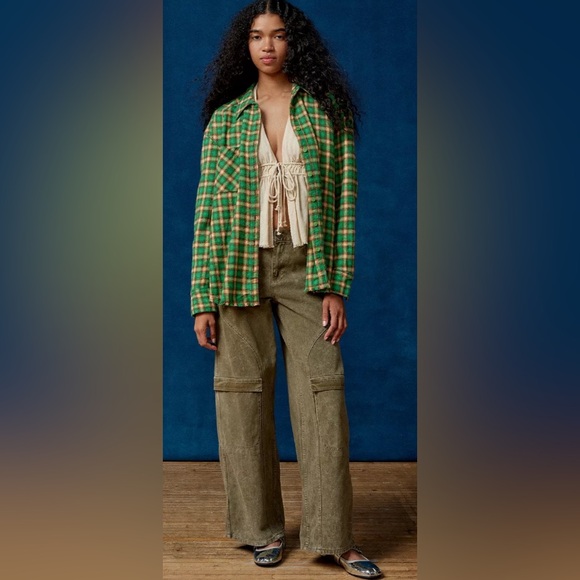 Urban Outfitters BDG Brixton Button-Down Flannel Shirt. NWT. Green combo - Picture 5 of 5